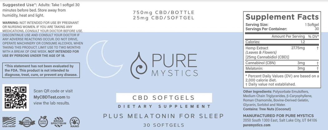 CBD Sleep Soft Gels Melatonin & CBN - Pure Mystics Premium CBD
